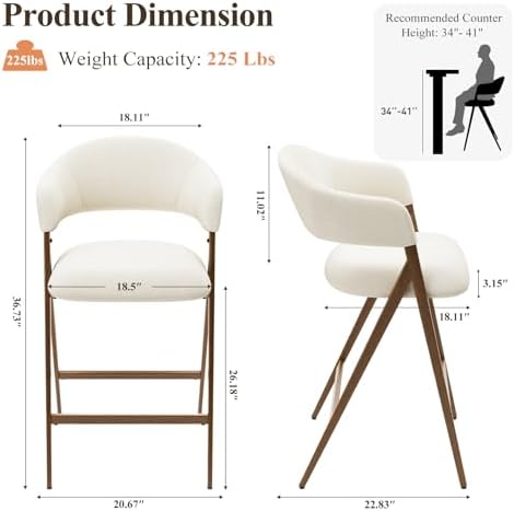 COLAMY Bar Stools Set of 2, 26" Counter Height Barstools with Backs, Mod...