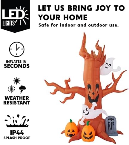 Joiedomi 8FT Halloween Inflatable Scary Tree with Ghost Decor,Blow Up Inflata...