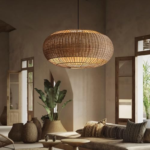 Rattan Handwoven Pendant Lights Adjustable Bamboo Wicker Hanging Lamp, Pendan...