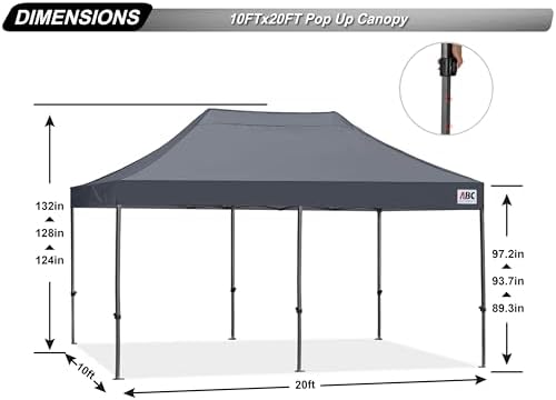 ABCCANOPY Patio Pop Up Canopy Tent 10x20 Commercial-Series (Dark Gray)