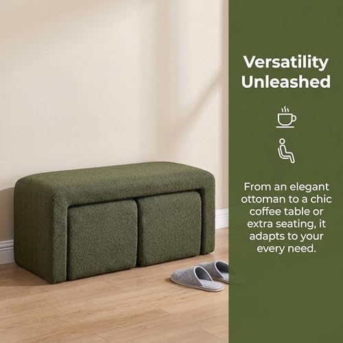 LukeAlon 3-Piece Nesting Ottoman Bench Set, 40.5" Wide Upholstered End o...