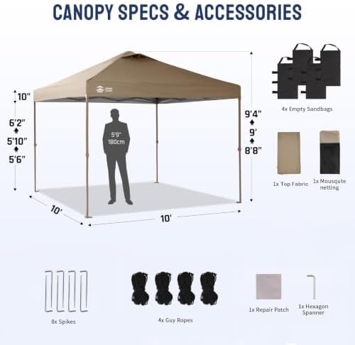CROWN SHADES Gazebo 10x10 Pop Up Canopy with Mosquito Netting, Beige
