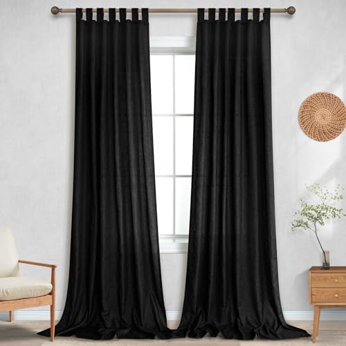 KOUFALL Black Curtains 96 Inches Long for Living Room,Sheer Linen Boho Canopy...