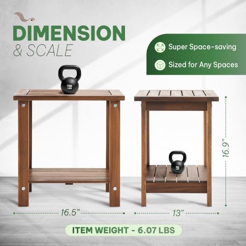 Acacia Wood Adirondack Side Table, 2-Tier Outdoor End Table - Walnut