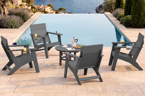 SERWALL Modern Adirondack Chairs Set of 2, Cup‑Holder, Solid Backrest, Grey