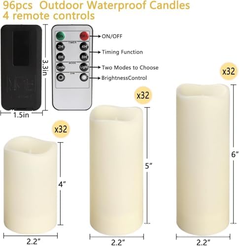 YOROXRG Set of 96 Waterproof Outdoor Flameless Candles, LED Candles with 4 Re...