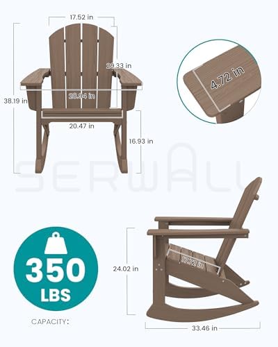 SERWALL Outdoor HDPE Adirondack Rocking Chairs, All-Weather, Coffee, 2PCS
