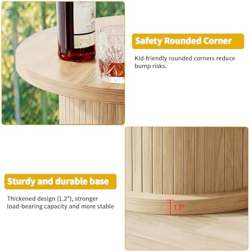 Round Bar Table with 3-Tier Hidden Storage Shelves Slide Door, 36.4''...