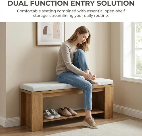 Tribesigns Upholstered Entryway Bench, 47-Inch Long Farmhouse End of Bed Benc...