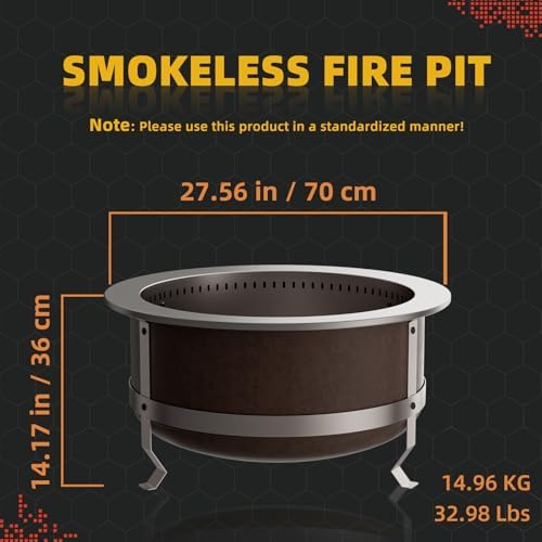 27 Inch Smokeless Wood-Burning Fire Pit, Aged Rust-Look Finish