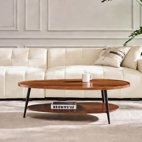 AGV Oval Coffee Table with Storage Shelf, 47" Mid Century Modern Coffee ...