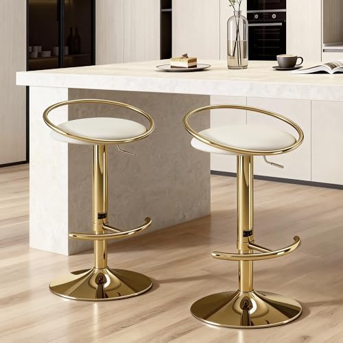 Bar Stools Set of 2, Adjustable Swivel Counter Stools with Upholstered Seat, ...