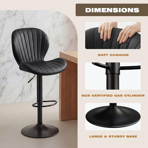 GRUSIGN Bar Stools Set of 2, Modern Swivel Adjustable Bar Chairs, Faux Leathe...