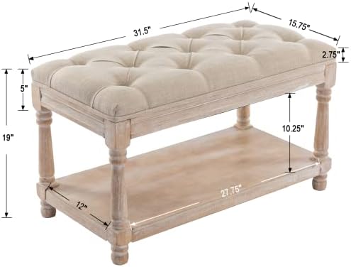 chairus Storage Bench 31.5" W Button Tufted Small Entryway Bench with Wo...