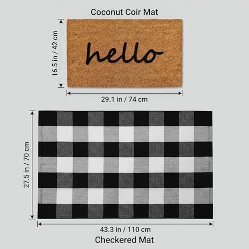 2-Piece Layered Front Doormat Set, Fall Decor Hello Natural Coco Coir Door Ma...