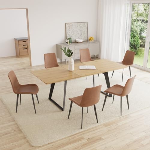 ZckyCine 51‑67 Inch Expandable Dining Set with 6 PU Leather Chairs, Wooden Fu...