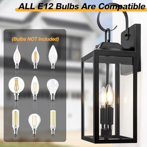 19" Large Dusk to Dawn Outdoor Wall Lantern 2-Light, Modern Porch Lights