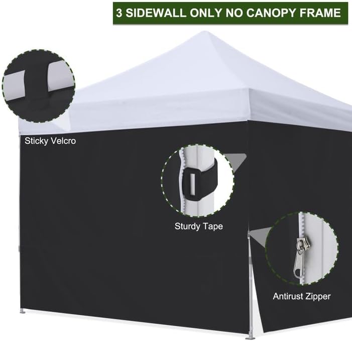 HLong Canopy Tent Sidewall for 10x10 Pop-Up Canopy, 3 Pieces, Black