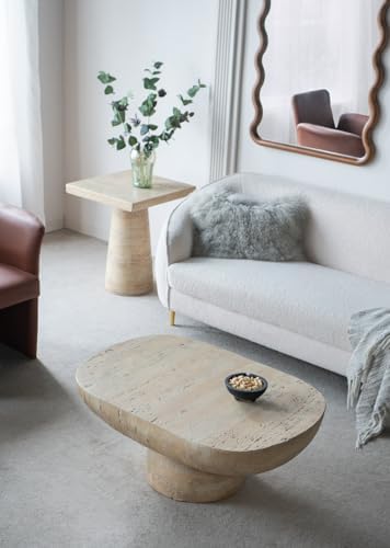 WILLIAMSPACE 36" Oval Coffee Table, Modern Faux Stone Circle Center Tabl...