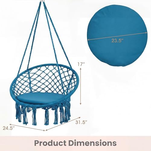 Giantex Hammock Chair Macrame Swing, Boho Swing Chair with Round Seat Cushion...
