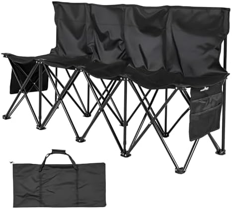 VEVOR Portable Folding Bench, 4 Seat Foldable Soccer Bench with Side Pockets ...