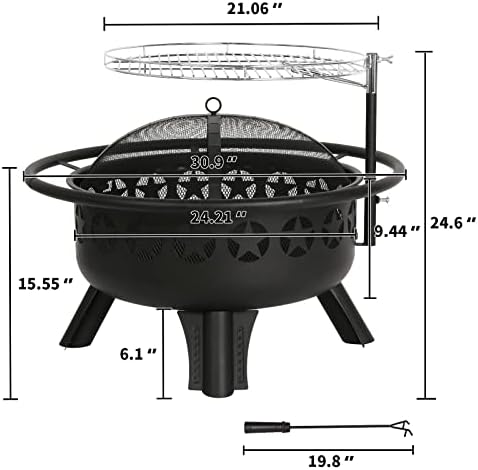 Hykolity 2 in 1 Fire Pit with Grill, Large 31" Wood Burning Fire Pit wit...