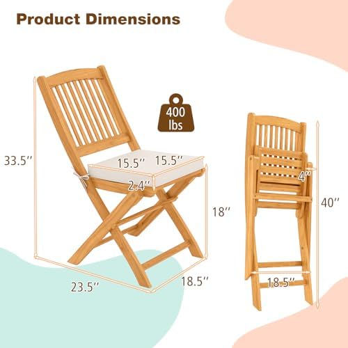 Tangkula 2 Pieces Folding Outdoor Dining Chairs, Acacia Wood Patio Chairs wit...