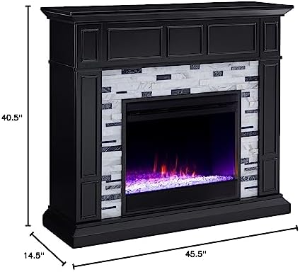 SEI Furniture Drovling Marble Tiled Color Changing Electric Fireplace, Black-...
