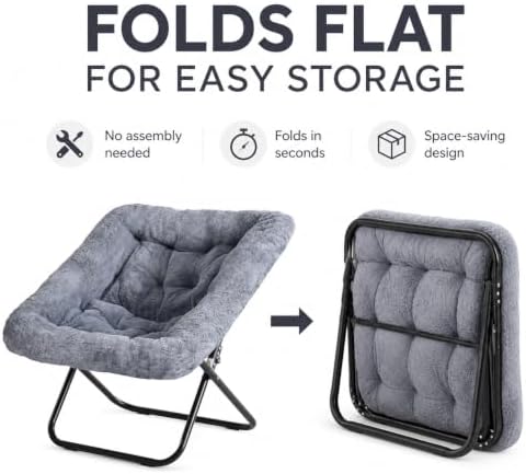 Simple Deluxe Oversized Square Moon Chair for Adults, Soft Faux Fur Folding L...