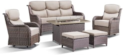 Luxury Patio Furniture Set with Fire Pit Table-6 Pieces All Weather Outdoor S...