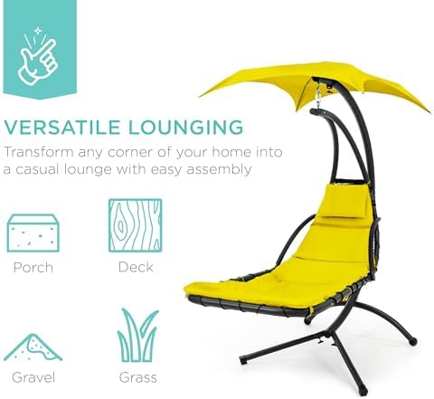 Best Choice Products Outdoor Hanging Curved Steel Chaise Lounge Chair Swing w...