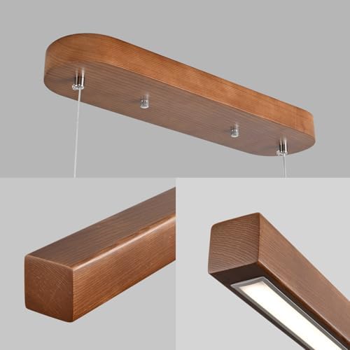 31 Inch Wood Linear Pendant Light Dimmable LED Kitchen Island Lighting with R...