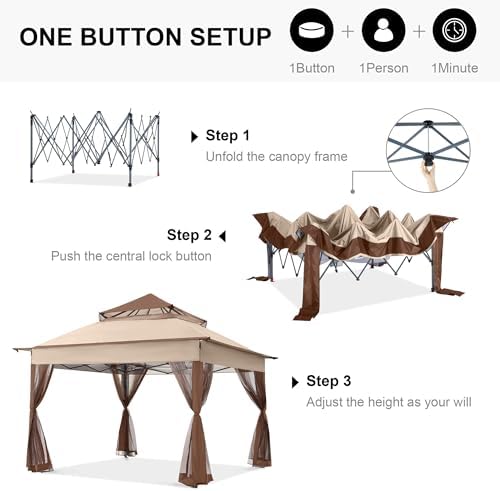 ABCCANOPY Pop Up Gazebo 11x11 with Mosquito Netting, Beige