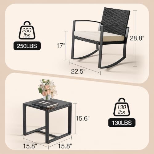 Qsun 3 Pieces Porch Furniture Set Patio Rocking Bistro Set Outdoor Patio Chai...
