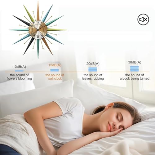 22 Inch Mid-Century Style Metal Crystal Wall Clock, Star-Shaped Silent Decora...