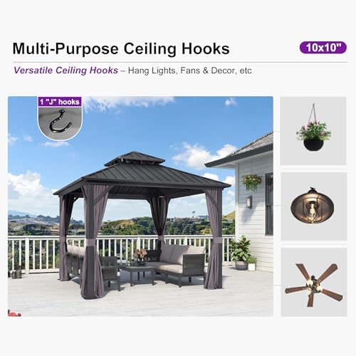 PURPLE LEAF Patio Hardtop Gazebo 10' x 10' Aluminum with Double Roof,...