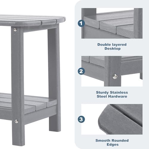 Adirondack Outdoor Side Table, 16.5” HDPE Small Patio Table with Storage Shel...