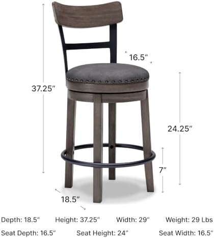 Signature Design by Ashley 1-Piece Swivel Counter Height Bar Stool, Gray