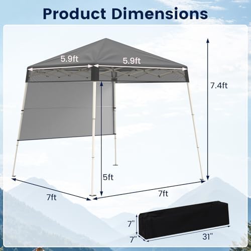 Tangkula 7x7 FT Pop Up Canopy with Center Lock & Sidewall, Gray