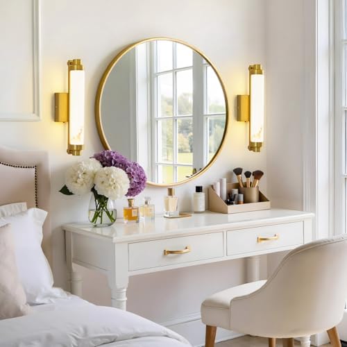 15.4" Gold Wall Sconces Set of 2, Modern Bathroom Sconces with Resin Sha...
