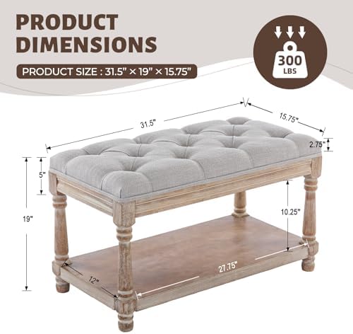 Kmax Rustic Wooden Storage Entryway Bench Shoe Rack Bench -1 Seat, Grey