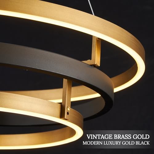 3 Ring LED Chandelier Modern Chandeliers Black Gold Brass Dimmable 24''