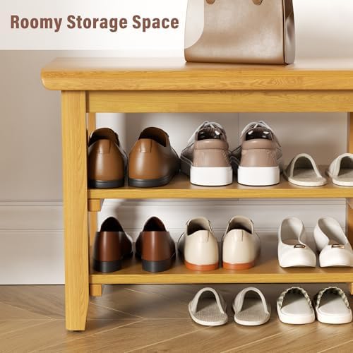 Shoe Rack Bench Mid Century Modern 2-Tier Shoe Rack Organizer for Entryway Ha...