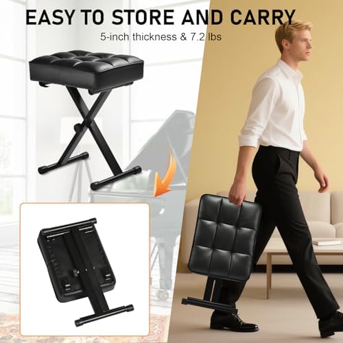 Takira Keyboard Bench Adjustable Piano Stool with Thick Soft Cushion, Black