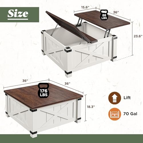 EnHomee Lift Top Coffee Table with Storage, 36" Farmhouse Coffee Tables ...