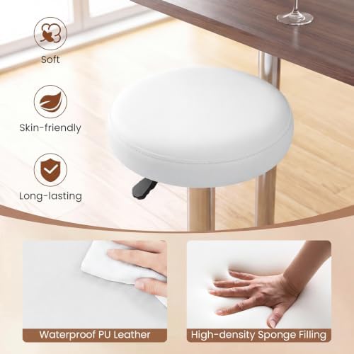 COSTWAY Height Adjustable Swivel Backless Round Bar Stools, White