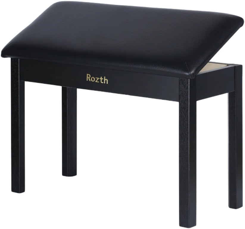 Solid Wood Duet Piano Bench with Storage, Piano Stool with Padded Cushion, Ke...