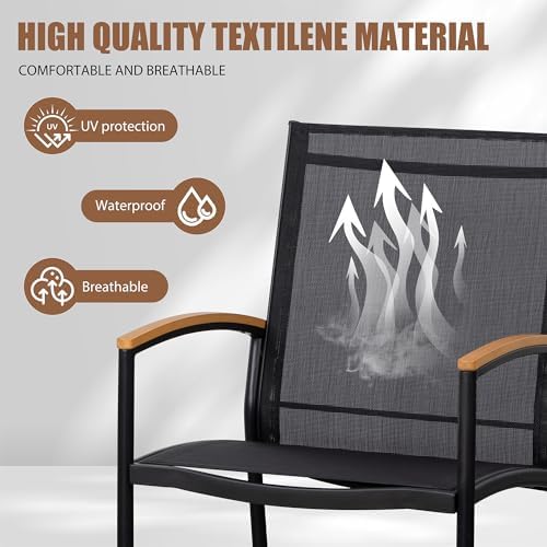 Shintenchi 3 Piece Outdoor Rocking Bistro Set, Textilene Fabric Small Patio F...