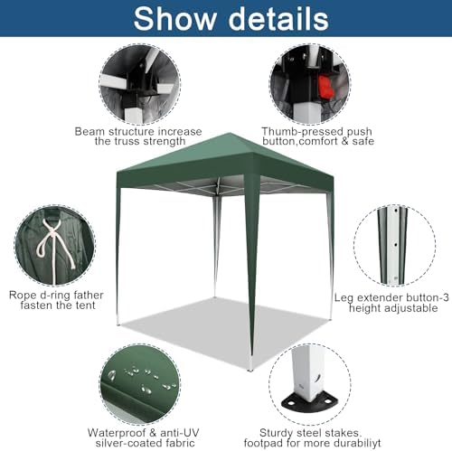 6.5x6.5ft Outdoor Pop Up Canopy Tents,Portable Instant Folding Gazebo,Green