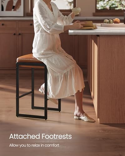 VASAGLE Bar Stools Set of 2, Counter Height, PU Leather, 26-Inch